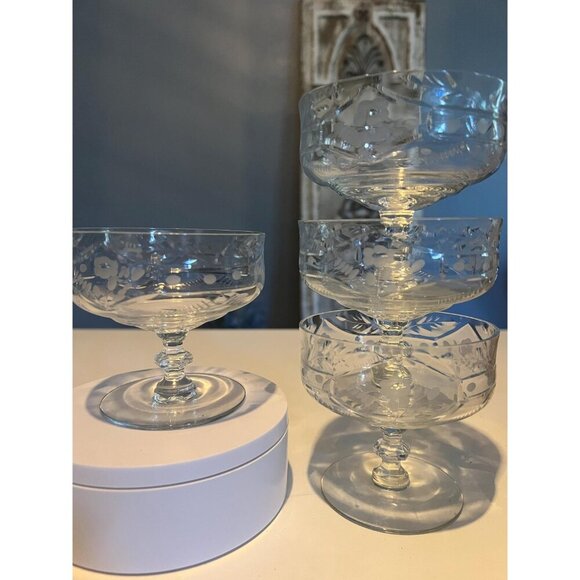 Set of 6 Vintage Crystal Coupe Glasses - Dessert Bowl | ChampagneTowwer - Picture 4 of 10